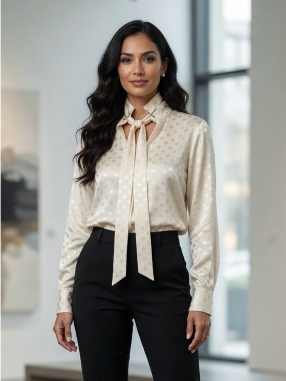 Tibi Polka Dot Blouse with Removable Tie Size Medium